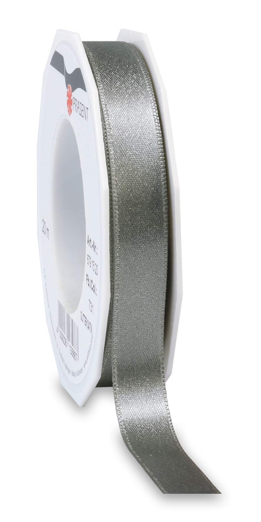 Präsent - Glitter Satin Ribbon Schist-Silver 20-m-Roll 15 mm Width — image 1