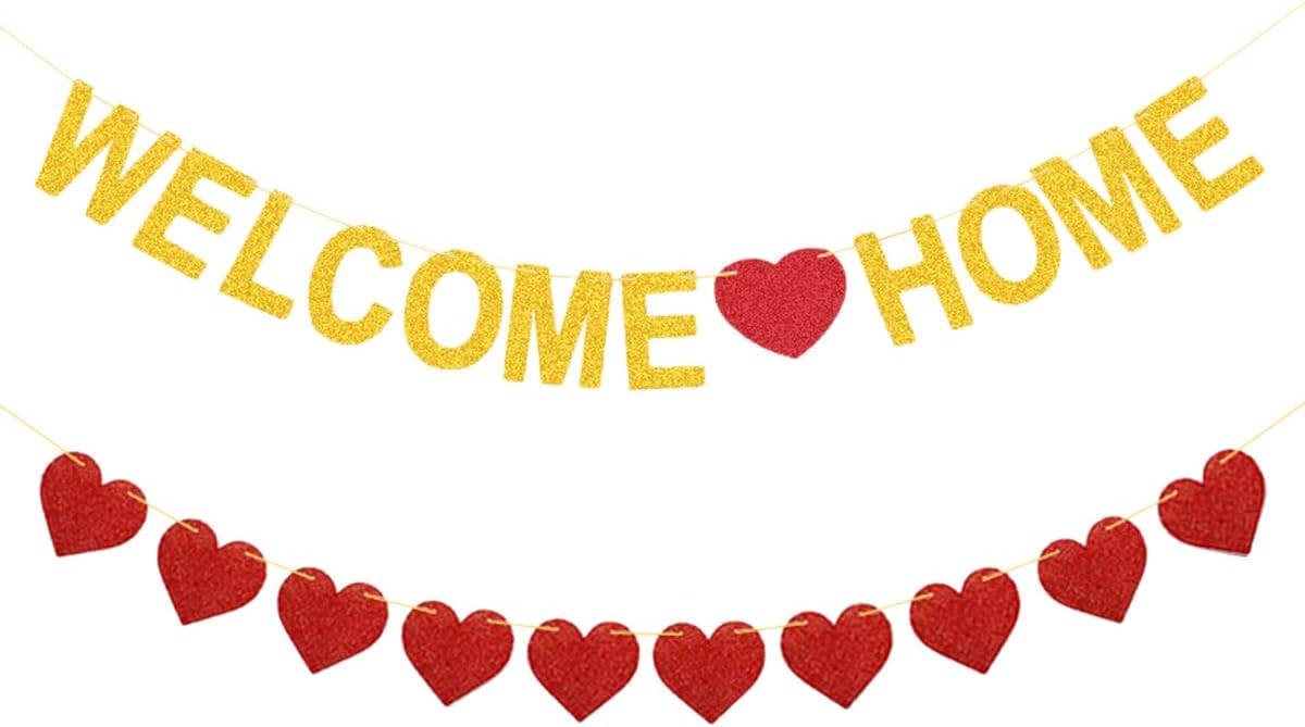 Welcome Home Banner Gold Glitter Welcome Home Decorations for Welcome Home Party Decorations, Welcome Home Sign