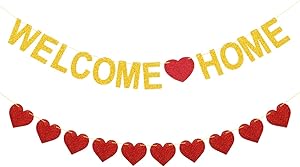 Welcome Home Banner Gold Glitter Welcome Home Decorations for Welcome Home Party Decorations, Welcome Home Sign