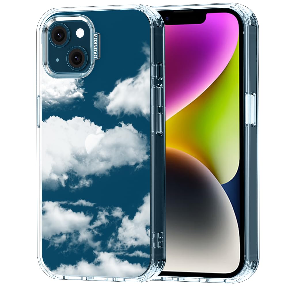 MOSNOVO Case for iPhone 13/14, [Buffertech 6.6ft Military-Grade Drop Protection] [Anti Peel Off Tech] Clear TPU Bumper Phone Case Cover Design - Cloud — image 1