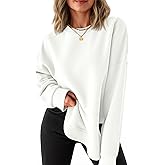 Fisoew Womens Crewneck Sweatshirts Casual Long Sleeve Side Split Hihg Low Curved Hem Shirts Loose Fall Tunic Tops