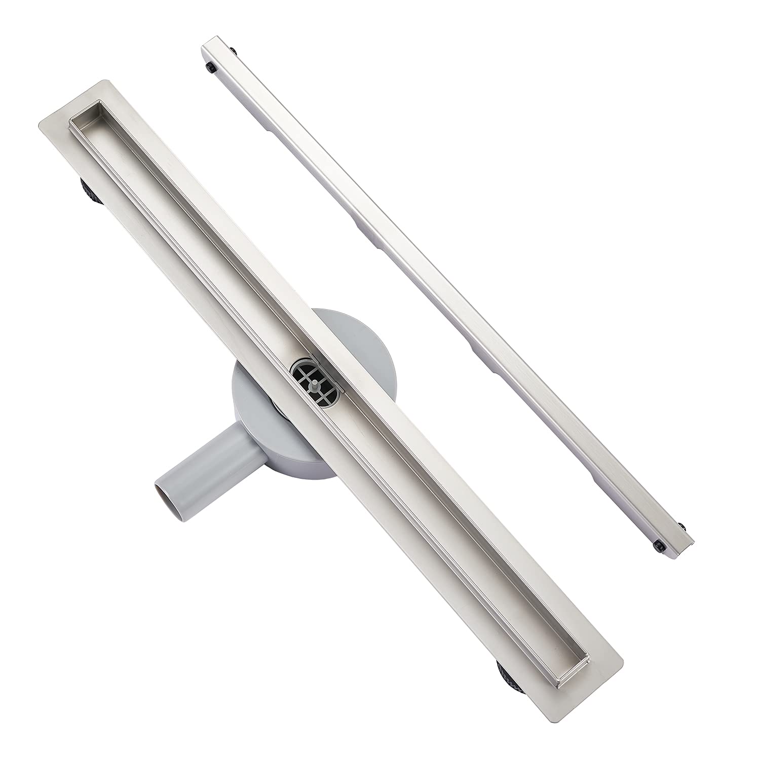 Plumbsys Linear Shower Drain 50cm Stainless Steel,Simplism Style Slim Floor Drain Complete Set ， Shower Drain 360 ° rotatable Siphon with Odor Stop and Hair Strainer ， Drain Channel Fast Drainage