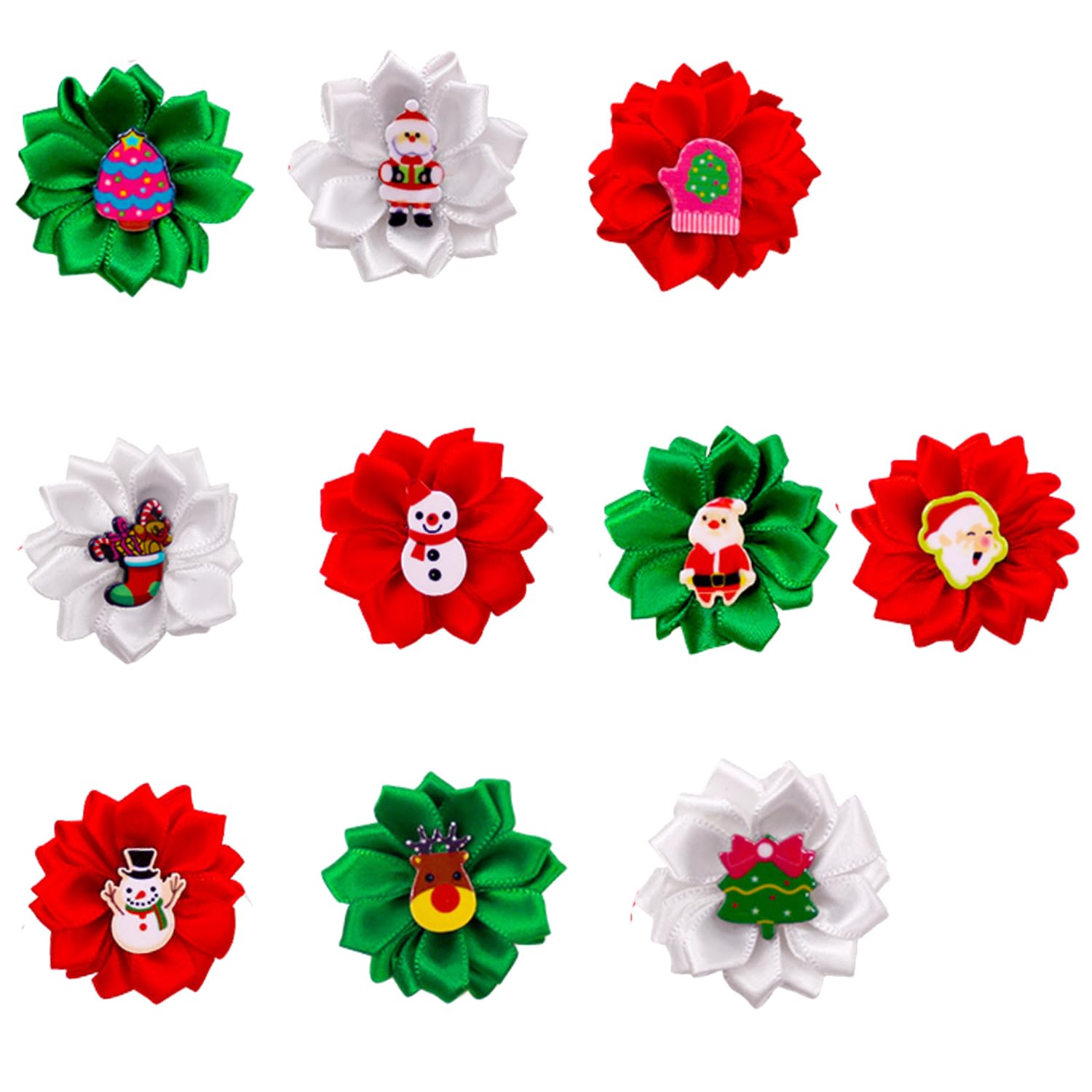 AOVNA 10pcs Christmas Flower Hair Bows for Dogs Puppy Dog Flower Bows with Rubber Bands Festival Grooming Accessories for Christmas Party