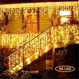 Jefferson LED Icicle Lights Warm White Patio Fairy String Lights Christmas Lights New Year Holiday Icicle Lights Curtains Lights Starry Lights with 8 Models(13ft,96 LEDs) (Warm White-96)