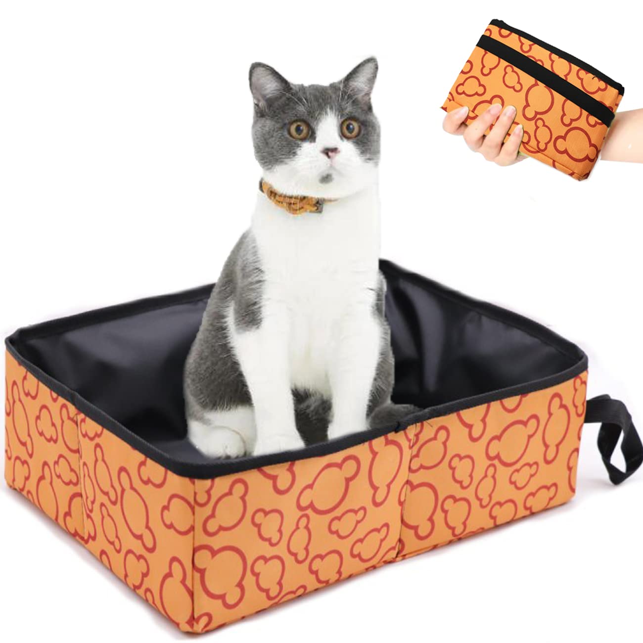 Foldable Travel Cat Litter Tray - Portable, Waterproof, Easy to Clean for Pets, Outdoor, Home Use - Mandarin