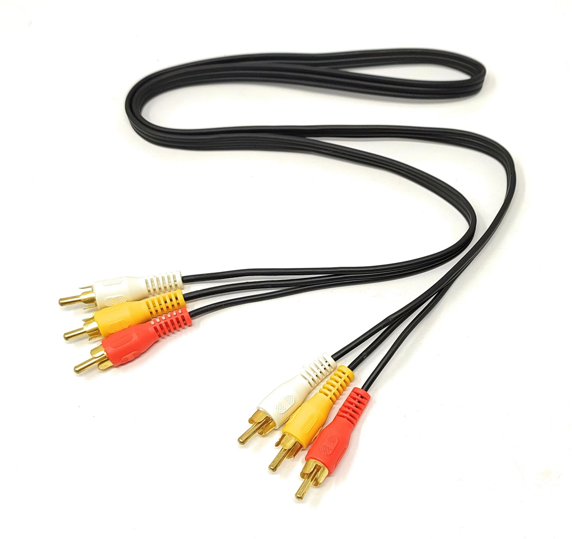 1m Triple 3 x RCA Male to 3 x RCA Male 24K Gold Plated Composite AV Audio Video Cable Compatible with Set-Top Box, Speaker, Amplifier, DVD Player (1m)