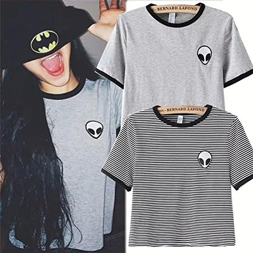 SyGyn(TM) summer style woman girl Aliens stripe Short Sleeve t shirts casual comfortable student teenagers top tees