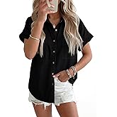 Sidefeel Women's Button Down Denim Shirt Collared Short Sleeve Jean Shirt Blouse with Pockets