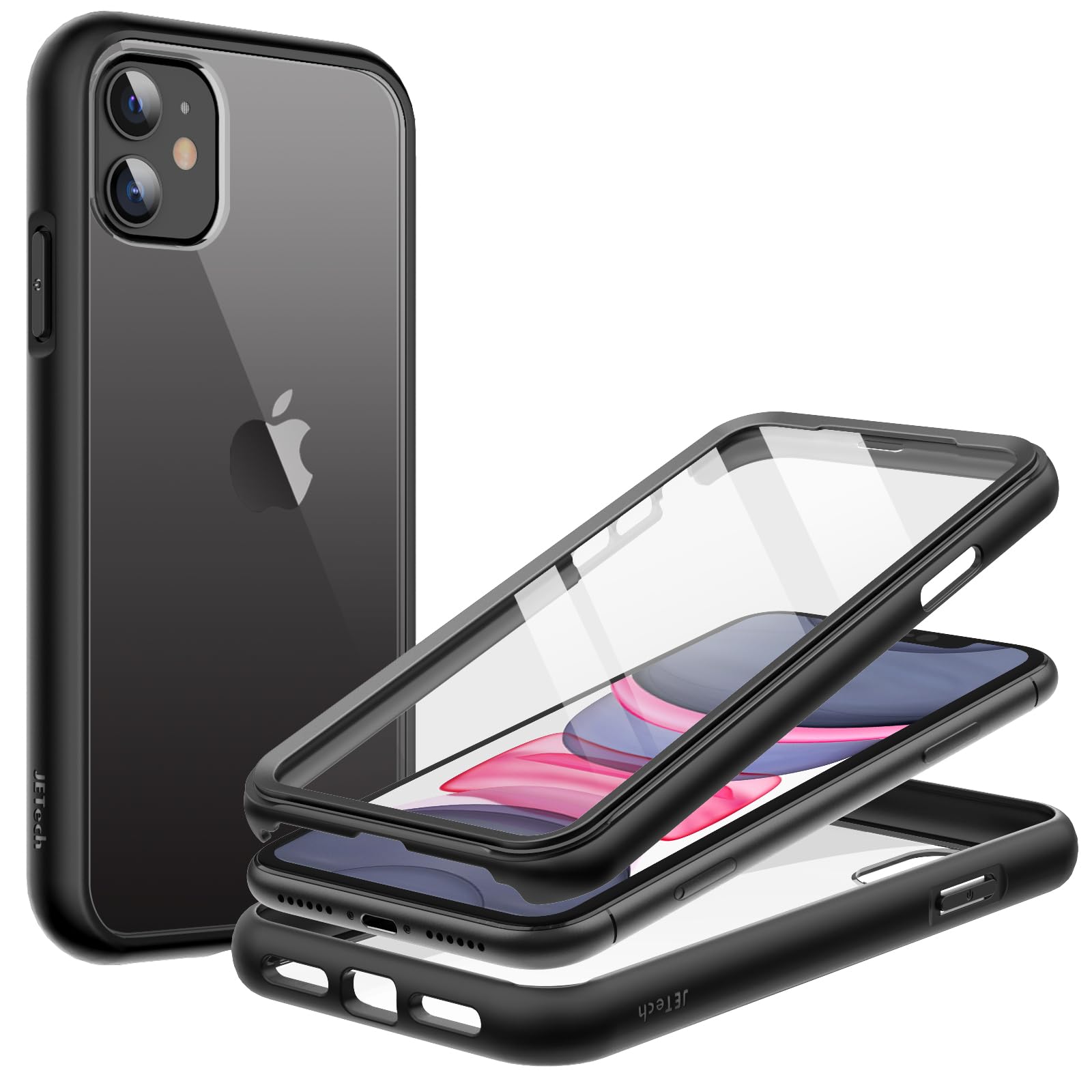 Photo 1 of JETech Case for iPhone 11 6.1 Inch with Built-in Screen Protector Anti-Scratch, 360 Degree Full Body Rugged Phone Cover Clear Back (Black)