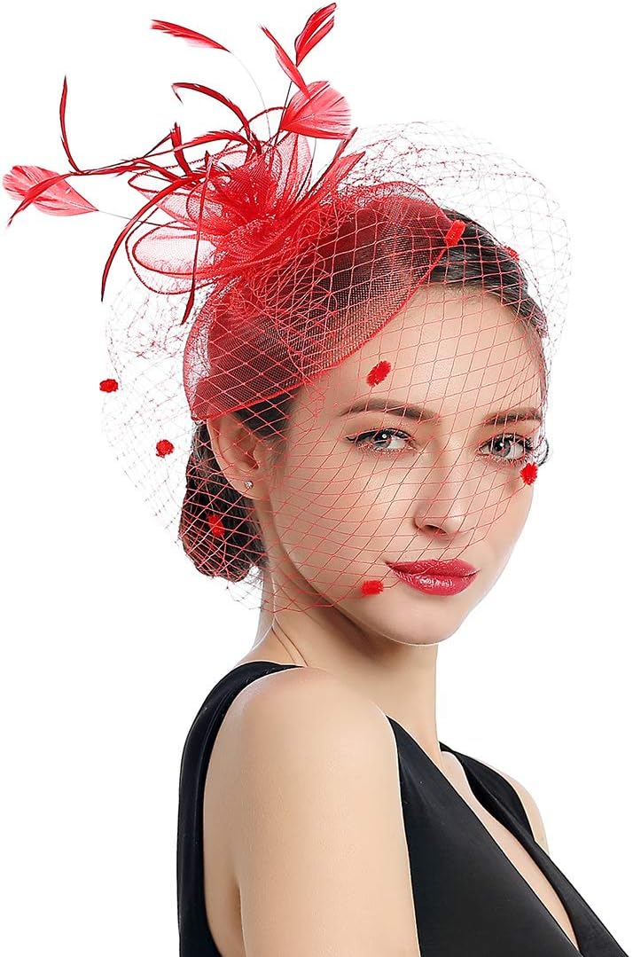 Women Fascinators Kentucky Derby Hair Clip Headband Wedding Tea Party Hat Mesh Feathers Hairband