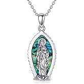 ANGSAU Virgin Mary Necklace Sterling Silver Religion Saint Pendant Mary Mother of God Jewelry Gifts for Women Christians