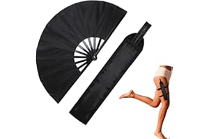 WAYASDCU 4 Pcs Rave Fan with Holster Large Hand Fan Black Clack Fan with Folding Summer Hand Fan Holster for Festival Line Dancing Festival Part
