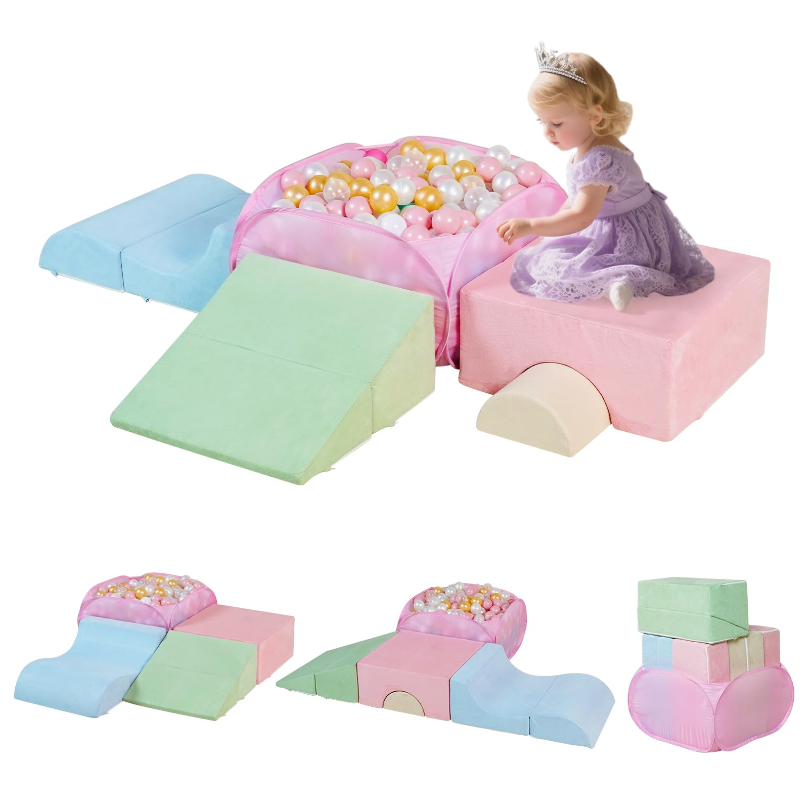 Photo 1 of Parkside Wind Foam Climbing Blocks Set with Pop Up Ball Pit, Toddler Climbing Toys Indoor, Kids Soft Play Climb and Crawl Activity Playset for 0-3 Years Old, Foldable for Space-Saving Storage