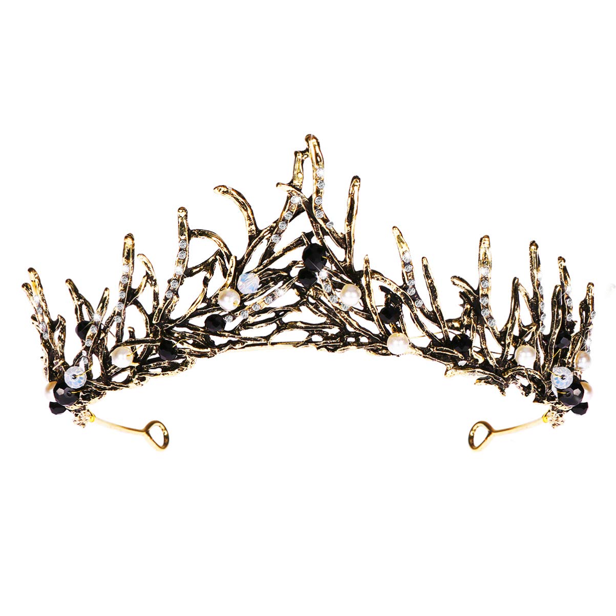 FRCOLOR Vintage Princess Hair Crown Handmad Gold Leaf Tiara Pearl Bridal Crown Wedding Tiaras Hair Accessory