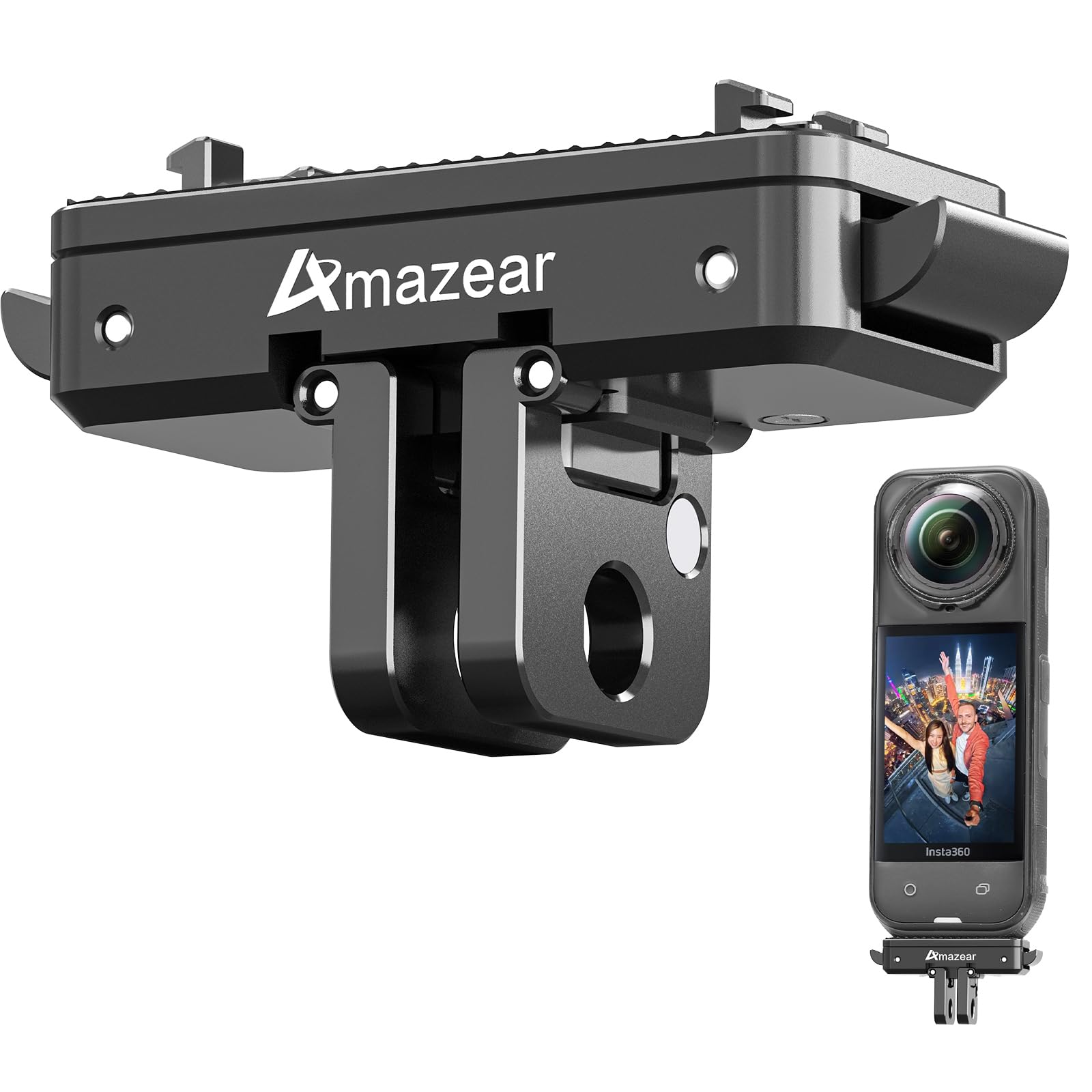 Photo 1 of AMAZEAR Magnetic Quick-Release Mount for Insta360 X5 Accessories, Insta 360 X5 / Ace Pro 2 Aluminum Alloy QR Adapter with Go-Pro and 1/4"-20 Threaded Mount, All Metal Construction, Black
