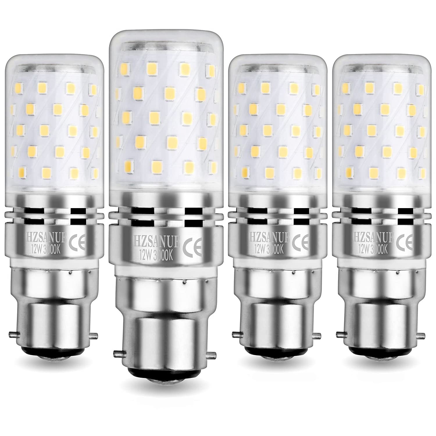 HZSANUE B22 LED Corn Bulbs 12W, 3000K Warm White, 1350LM, Bayonet Cap LED Light Bulbs,100W Incandescent Bulbs Equivalent,Pack of 4