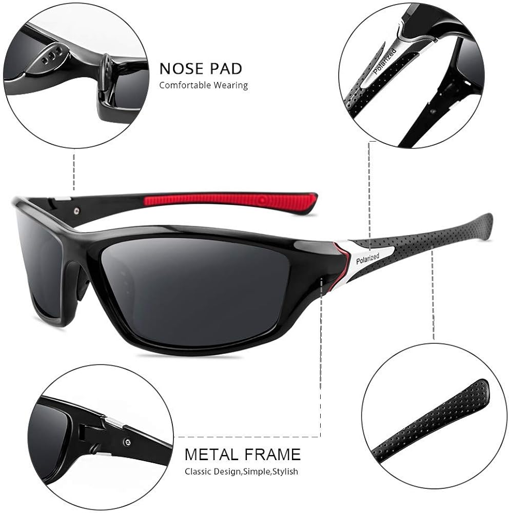 Grainas Polarized Sports Sunglasses for Men Women Cycling Sunglasses Fishing Driving Hiking Unbreakable Frame (black red) - Image 4