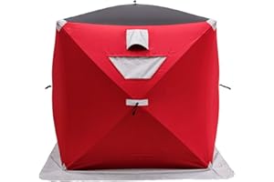 WAITPANT Portable Ice Shelter, Quickly Pop-up Ice Fishing Tent Shanty with Portable Bag, Cold-Resistant, Strong Wind Resistance, Waterproof, Zippered Door, Built-in Storage Pocket, Red