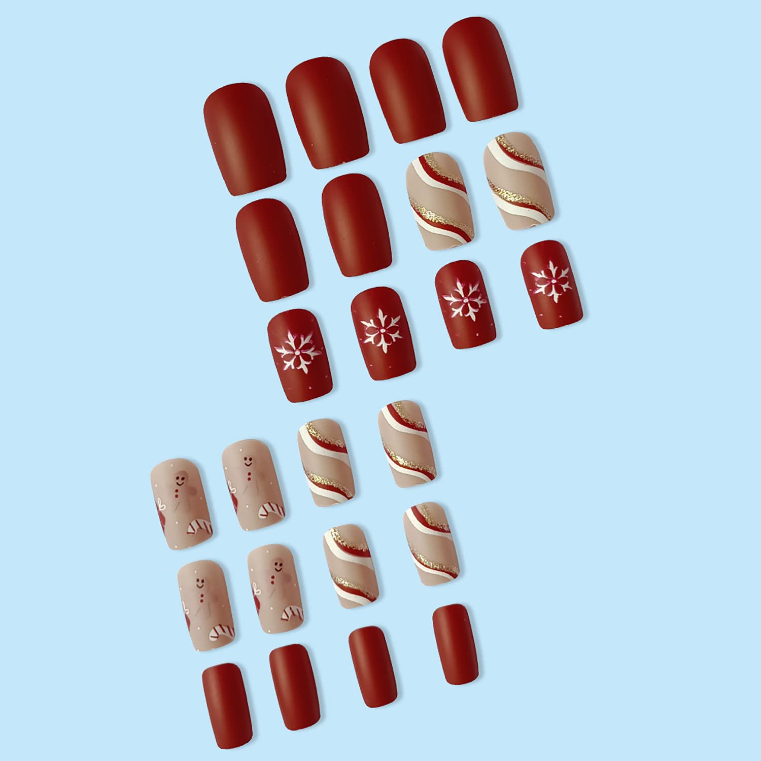 Christmas Press on Nails Short Red Square Fake Nails Winter Snowflake Acrylic False Nails with Design Swirl Matte Full Cover Artificial Glue on Nails Winter Nail Decorations for Women Girls - Image 4