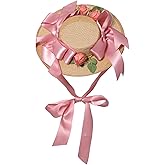 COSDREAMER Girls Women Tea Party Sun Hat Lace Ribbons Straw Hats Small
