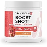 TransformHQ Energy & Focus Powder (Fruit Punch) - Boost Shot Clean Energy Drink Mix - Sugar Free - Non-GMO, Gluten-Free - 28 Servings