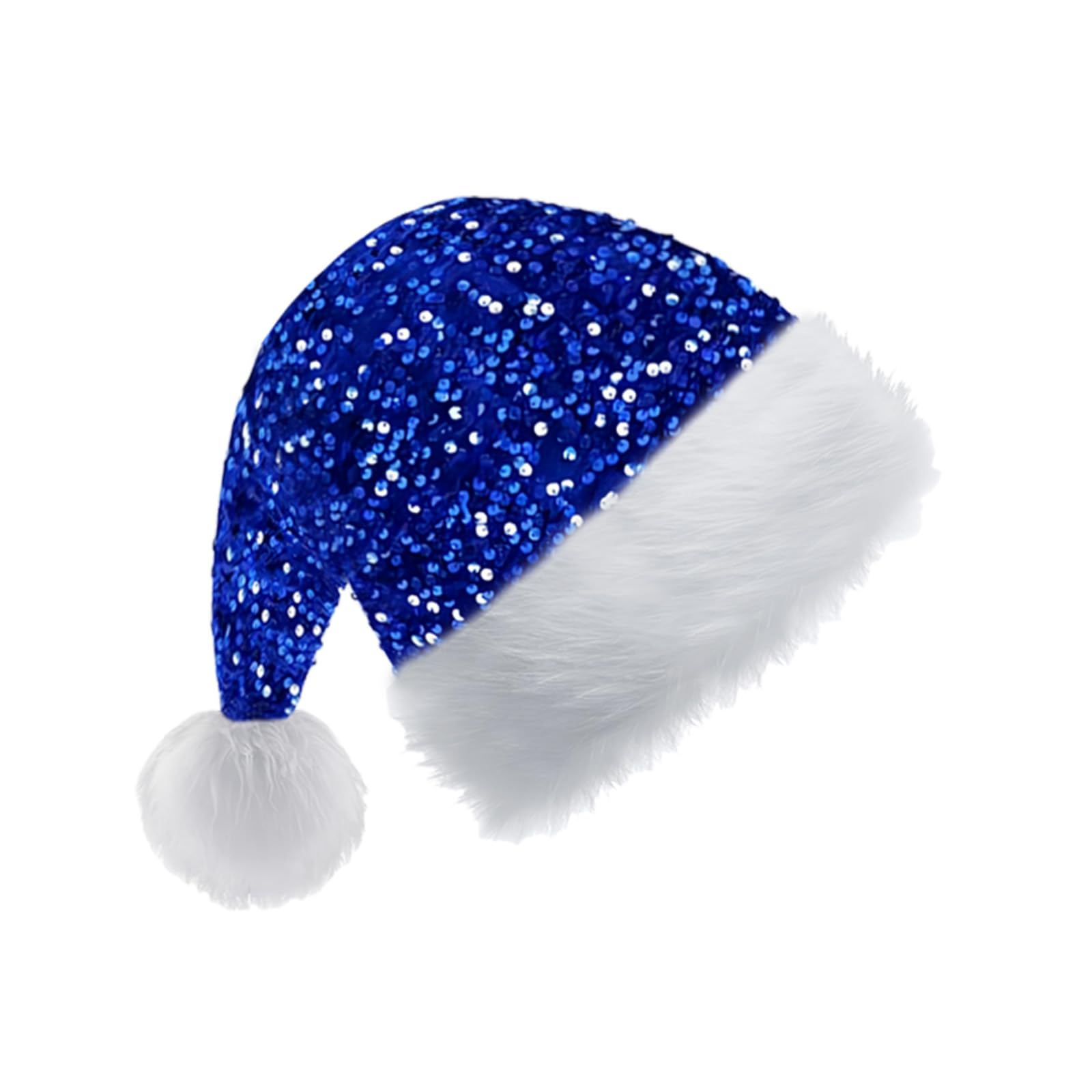 Blue Sparkly Christmas Santa Hats for Adults & Kids, Luxury Sequined Xmas Hat for Men & Women, Perfect for Christmas Party, New Year & Holiday