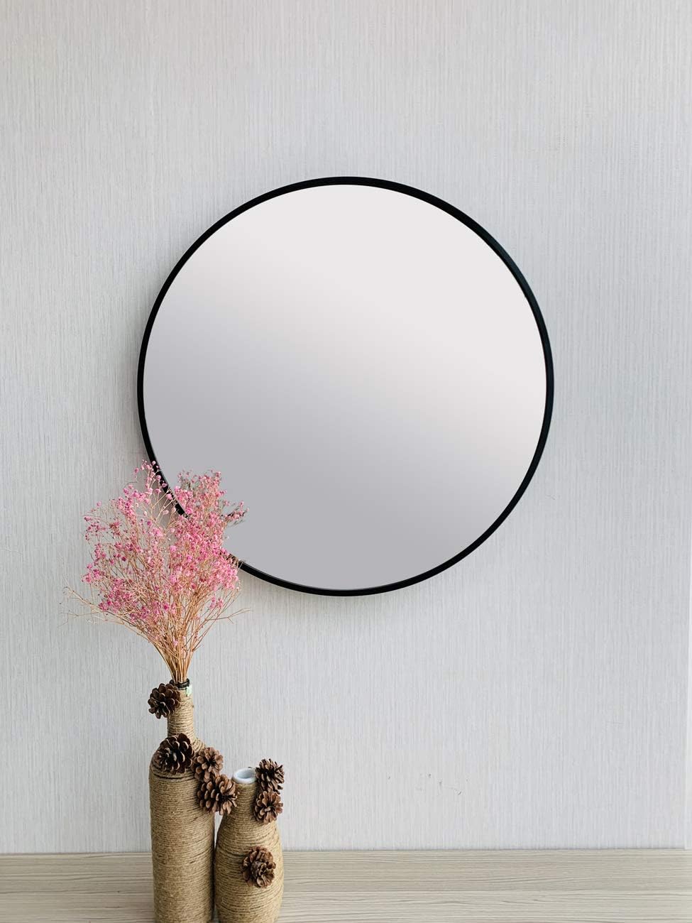 oruii Black Circle Mirror, 20 inch Metal Frame Bathroom Mirror, Round Wall Mounted Mirror for Living Room, Teen Bedroom, Rustic, Vanity, Minimalist.: Kitchen & Dining