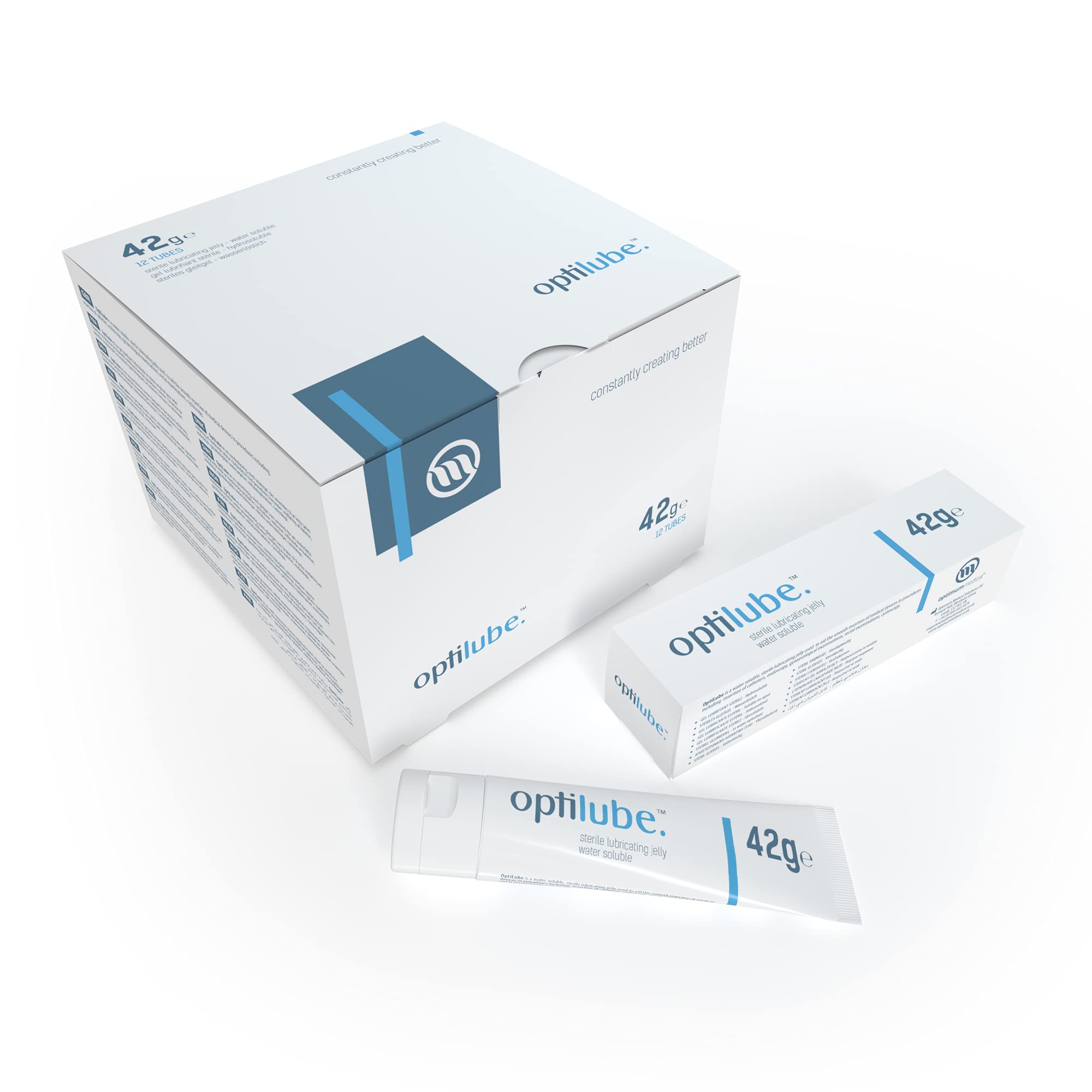 OptiLube Tubes (42g x12) - Sterile Lubricating Jelly for Insertion of Medical Devices, Water Soluble Lubricant with Easy-to-Use Flip Cap (42g Tube - Box of 12)