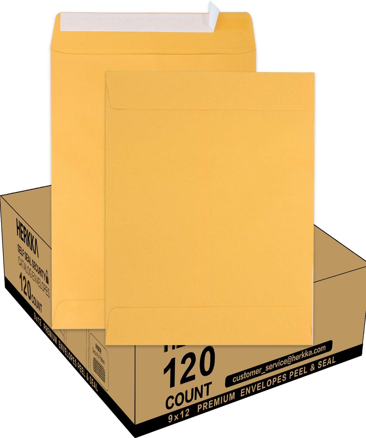 9 X 12 Self Seal Golden Brown Kraft Catalog Envelopes, HERKKA 120 Pack Catalog Envelopes, Peel & Seal, Designed for Secure Mailing - Oversize Strong Peel and Seal Flap : Office Products