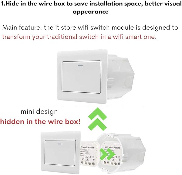 IT STORE Mini DIY WiFi Smart Light Switch Mdulo Smart Life Tuya APP Wireless Remote Control Compatible con Alexa Google Voice Assistant