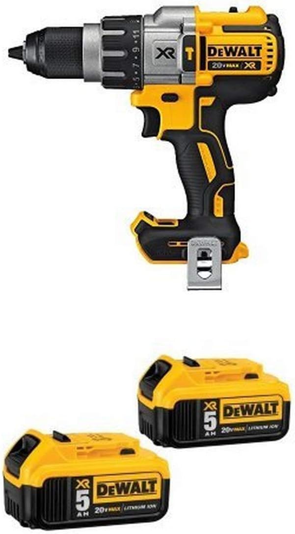 DEWALT DCD996B Bare Tool 20V MAX XR Lithium Ion Brushless 3-Speed Hammer Drill and 20V MAX XR 5.0Ah Lithium Ion Battery, 2-Pack