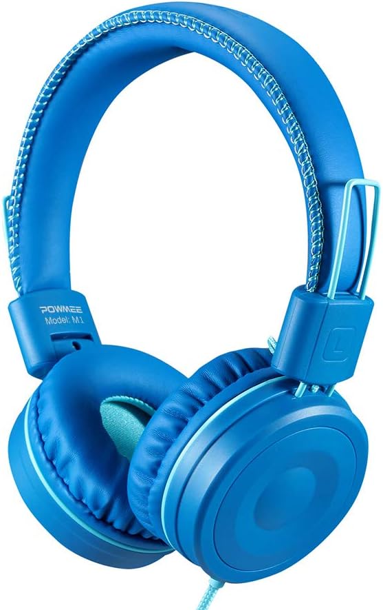 POWMEE M1 Kids Headphones Wired Headphone for Kids,Foldable Adjustable Stereo Tangle-Free,3.5MM Jack Wire Cord On-Ear Headphone for Children (Blue): Home Audio & Theater