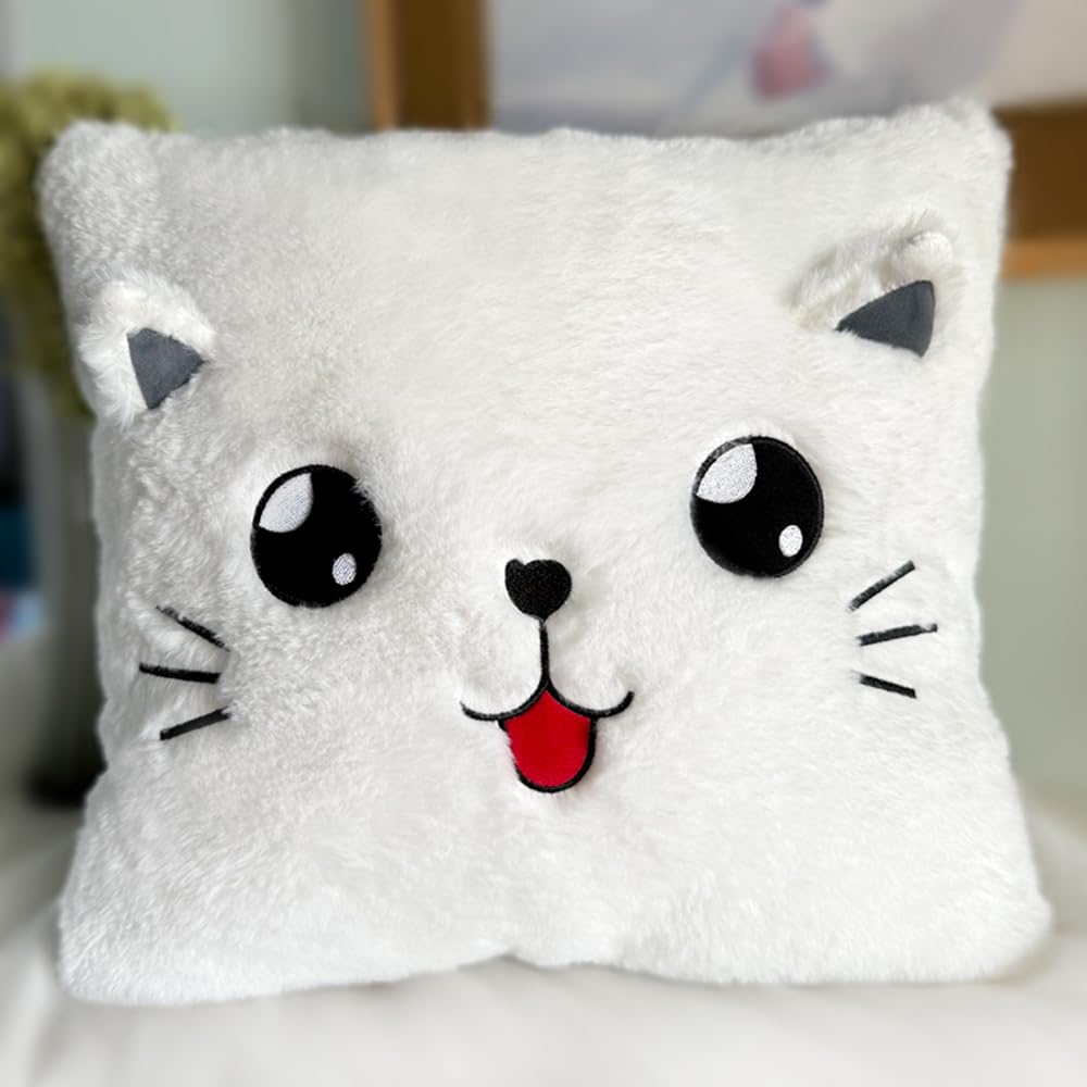 ODIWEN Decor Cushion, Cuddly Pillow for Children, 3D Creative Plush Pillows, Cuddly Cushion Toy Pillow, Fluffy Decorative Pillow With Filling (White)