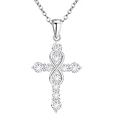 LEXLUNE Infinty Cross Pendant Necklace For Women, S925 Sterling Silver Birthstone Pendant Necklace, Christian Birthday Gifts for Women