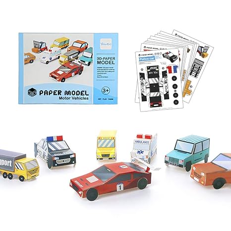 Youwo Car Origami Craft Folded Paper Toy Kit 3d Paper Model Fold Your Own Vehicletrucks Police Cars Ambulances And Buses