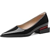 INSMIA Loafers for Women Patent Leather Closed Pointed Toe Chunky Low Heels Pumps Block Heels Dress Casual Comfortable Shoes for Work Wedding