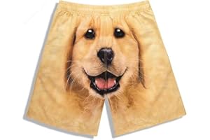 Ctreela Men's Funny Dog 3D Graphic Yellow Loose Fit Summer Beach Shorts