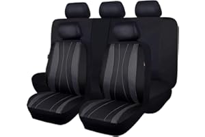 Flying Banner car seat Covers Full Set Faux Leather Air Mesh Breathable Man Lady Airbag Compatible Rear Bench Split 40/60 50/50 60/40 Truck Pick Up (Full Set - Low Back, Black Gray)