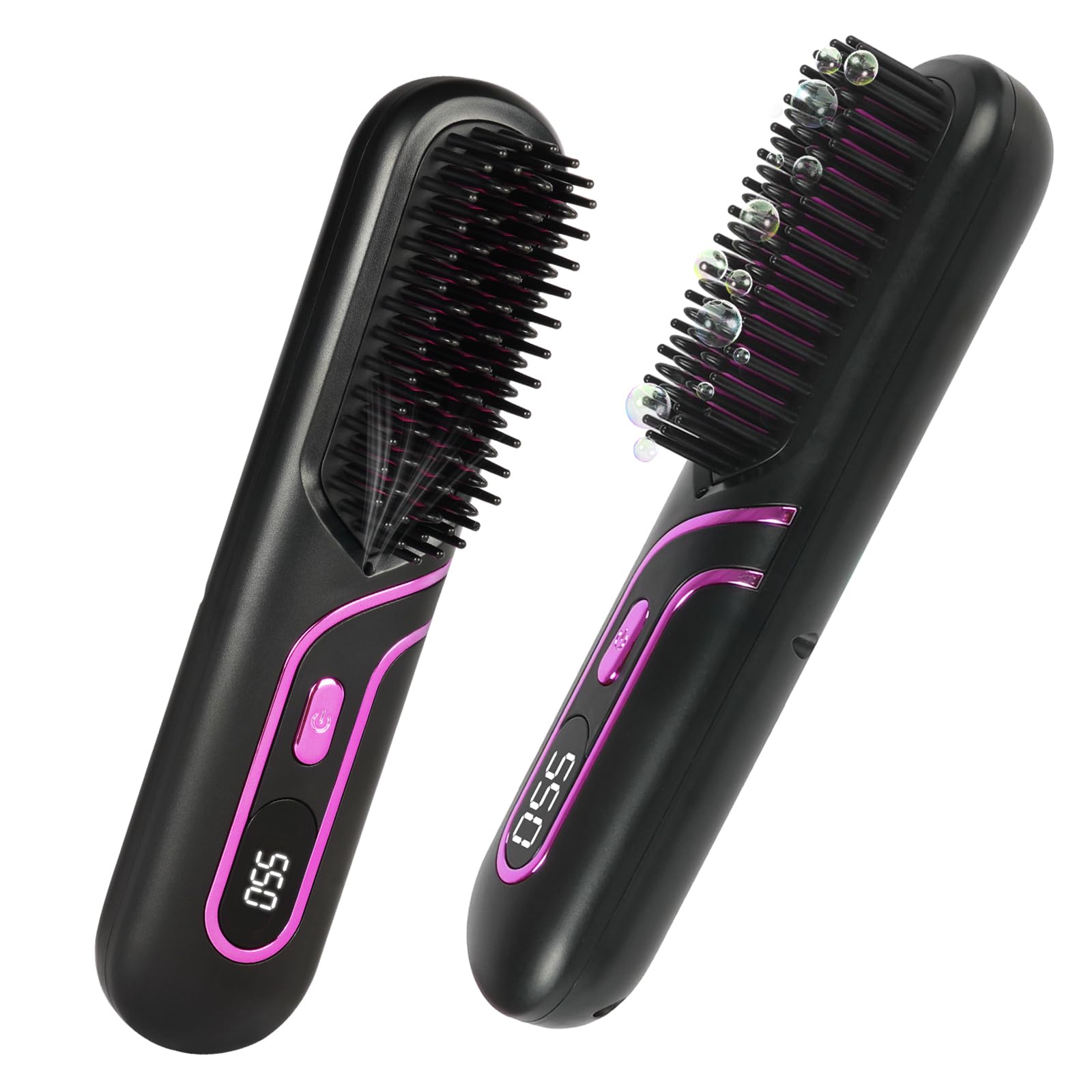 LOPHE 2025 New Upgrade Hair Straightener Comb,Cordless Straightener Comb,800M Negative Ion Straightening Brush with 3 Temperature Modes, Rechargeable Ceramic Smoothing Brush for Frizz-Free Hair Black