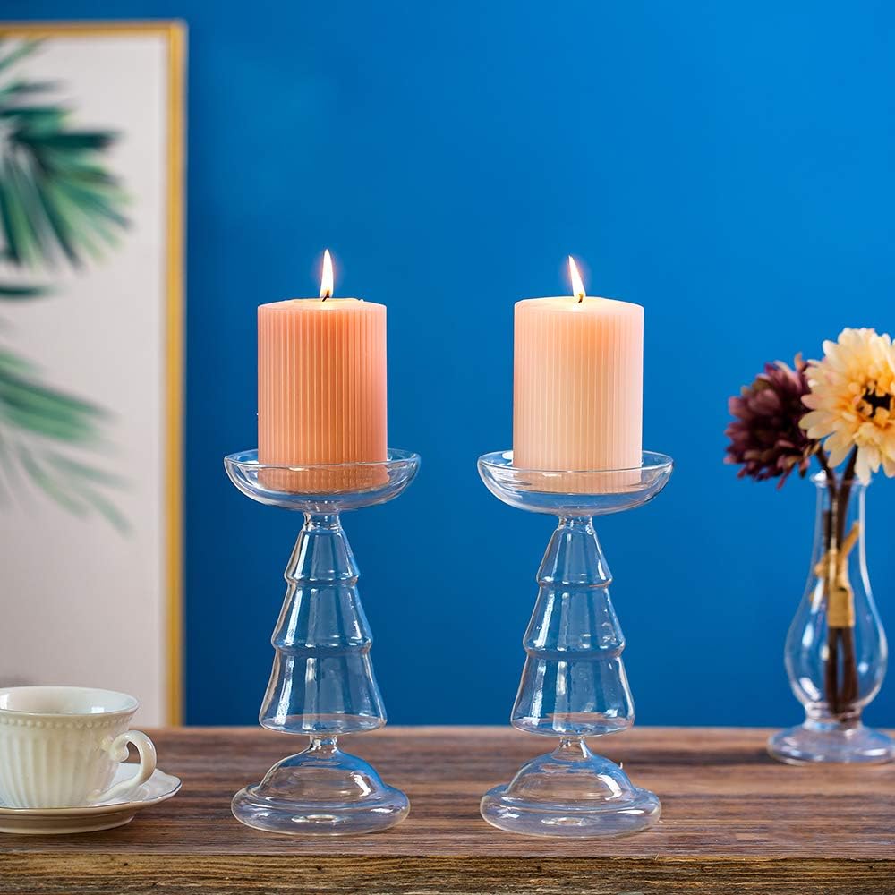 Candeleros Candelabros De Vidrio Transparente Cónico 2 Piezas Cóncava