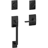 SCHLAGE Century Front Door Entry Handleset, Latitude Lever, Matte Black | Exterior front door handleset with deadbolt &amp; reversible interior lever, Easy install, Certified security/durability, 2 keys