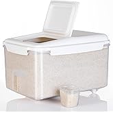 LivLab Mker Rice Storage Container 20 lbs - 15 lbs Airtight Flour Dispenser with Lids & wheel, BPA Free, kitchen organizers for Pet/Cat/Dog Food Storage Container (10 lbs), White