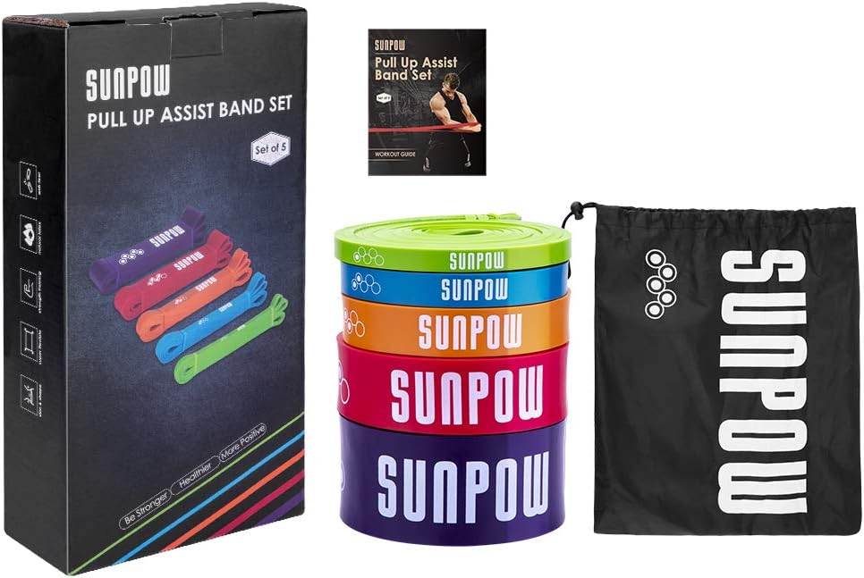 SUNPOW Pull Up Assistance Bands - Set of 5 Resistance Heavy Duty Workout Exercise Crossfit Stretch Fitness Bands Assist Set for Body, Instruction Guide and Carry Bag Included : Sports & Outdoors