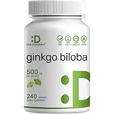 DEAL SUPPLEMENT Ginkgo Biloba 500mg Per Serving, 240 Capsules, 4 Month Supply &ndash; Grown in Northern Asia &ndash; Extra Strength, Promotes Brain Function