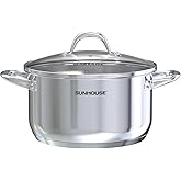 SUNHOUSE Stainless Steel Stock Pot - 7 Quart Heavy-Duty Induction Cooking Pot with Visible Lid for Pasta, Soup, Spaghetti - Nonstick Thick-Bottom Deep Stockpot for Canning, Boiling, and Simmering