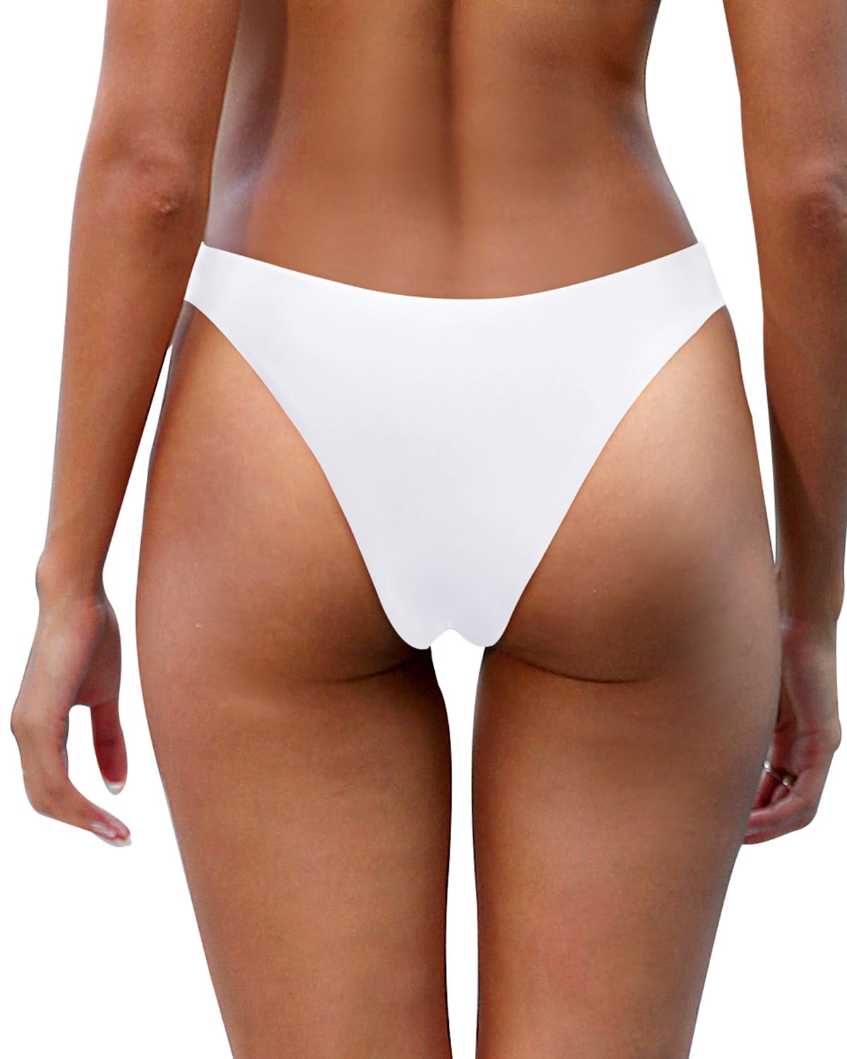 Photo 1 of Aqua Eve Women Cheeky Bikini Bottom Brazilian High Cut Swim Bottom Low Rise Bathing Suit Bottom White S