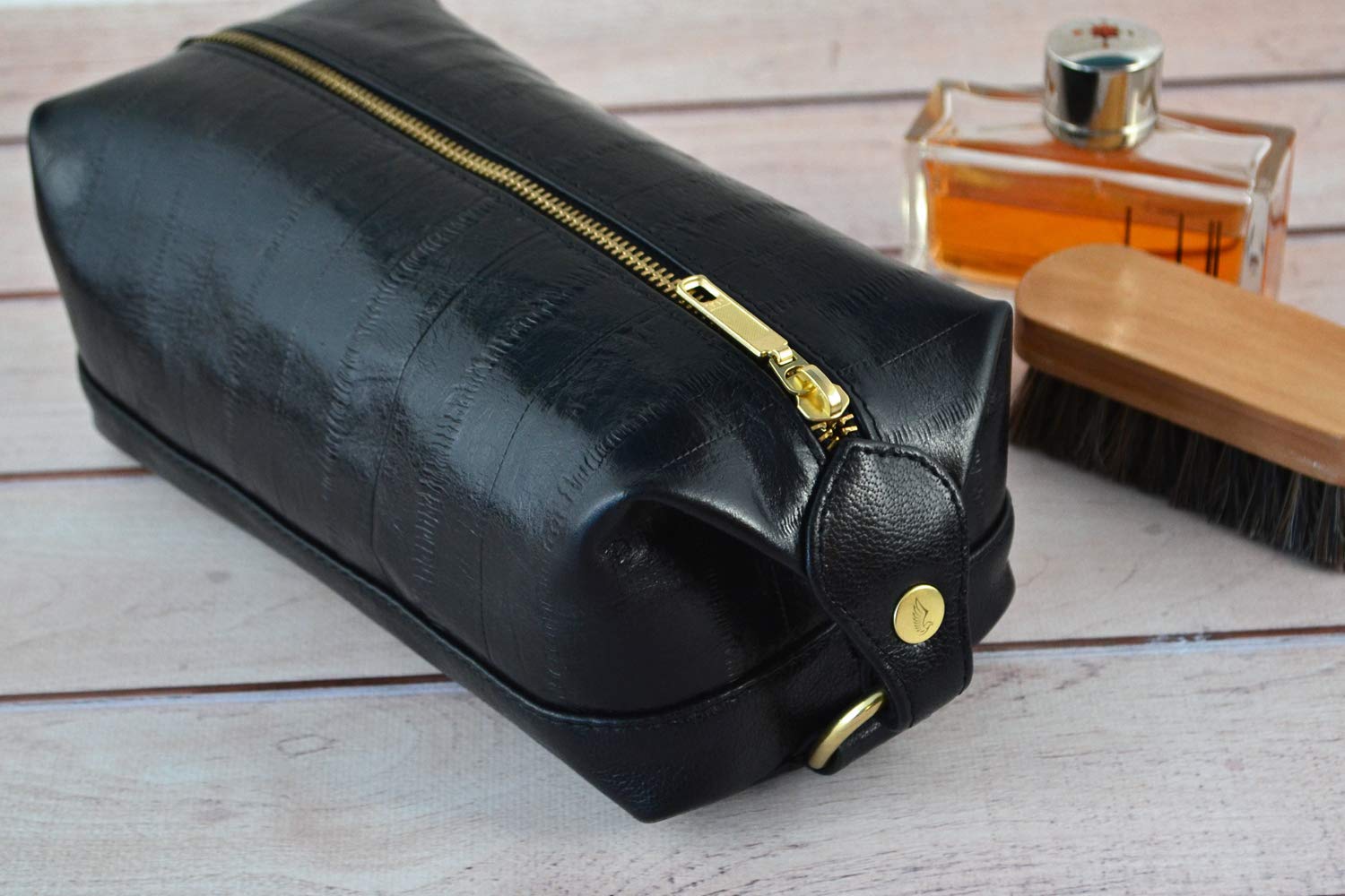 black leather dopp kit