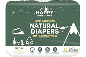 Happy Little Camper Ultra-Absorbent Natural Baby Diapers Size 6 - Hypoallergenic & Chlorine-Free Disposable Diapers Safe for 