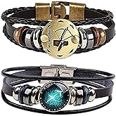 NIGHTCRUZ Constellation Braided Rope Bracelet - Punk Alloy Leather Bracelet - Hand Woven Braided Rope Punk Chain Cuff 2 PCS
