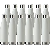 MEWAY 17oz Sport Water Bottle 12 Pack Vacuum Insulated Stainless Steel Leak-Proof Double Wall Cola Shape Water Bottle,Keep Drinks Hot & Cold (White,12 Pack)